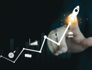 index finger tracing graph line upwards with symbols