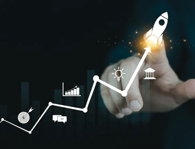 index finger tracing graph line upwards with symbols